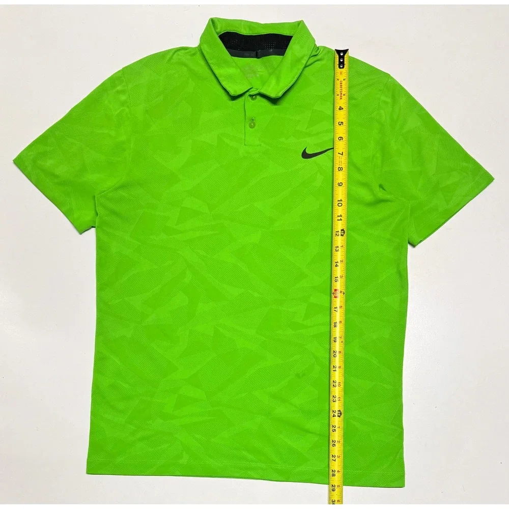 Nike Golf Dri-FIT Polo Shirt Mens Large Neon Green Geometric Jacquard Swoosh
